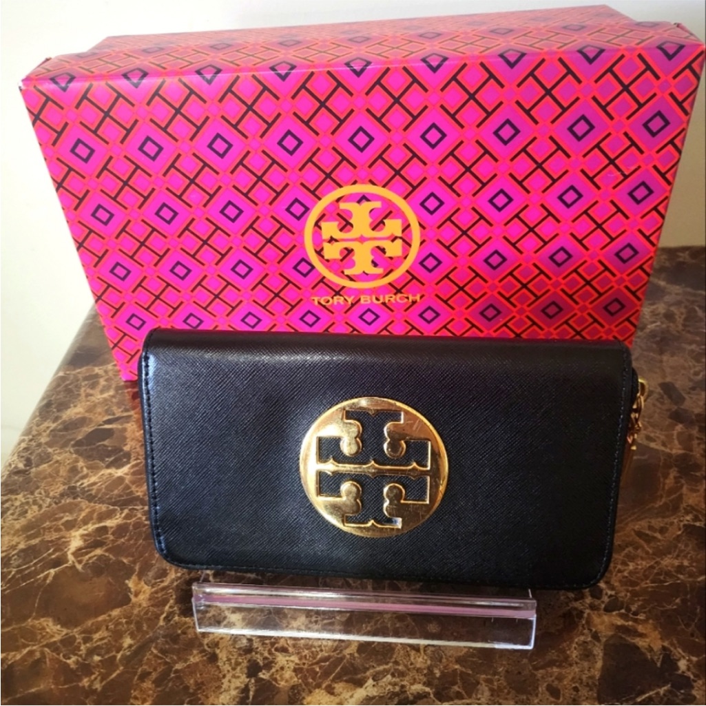 Tory Burch Black Wallet With Gold Logo Comes With Dust Bags Only